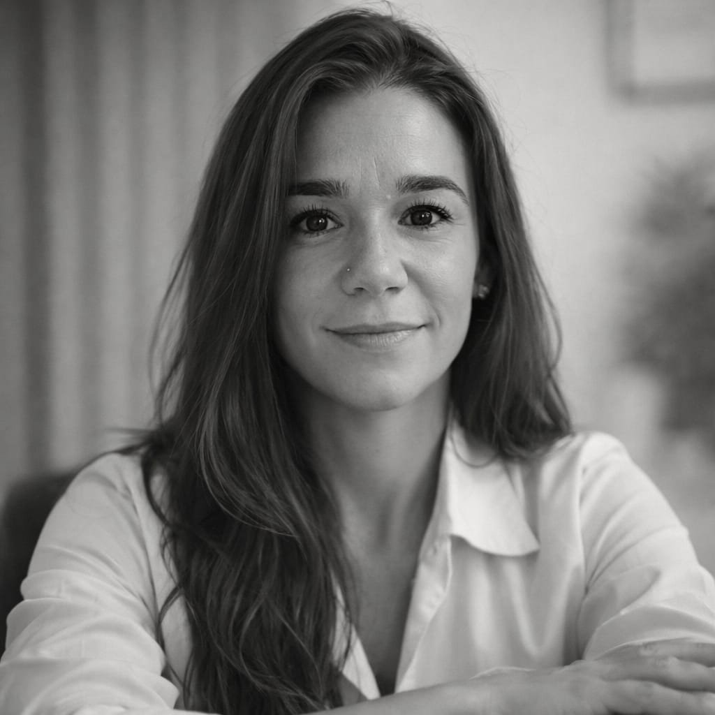 Nina Amoretti, fisioterapeuta no bairro Petrópolis em Porto Alegre, retrato profissional para apresentação do consultório e serviços de fisioterapia especializada